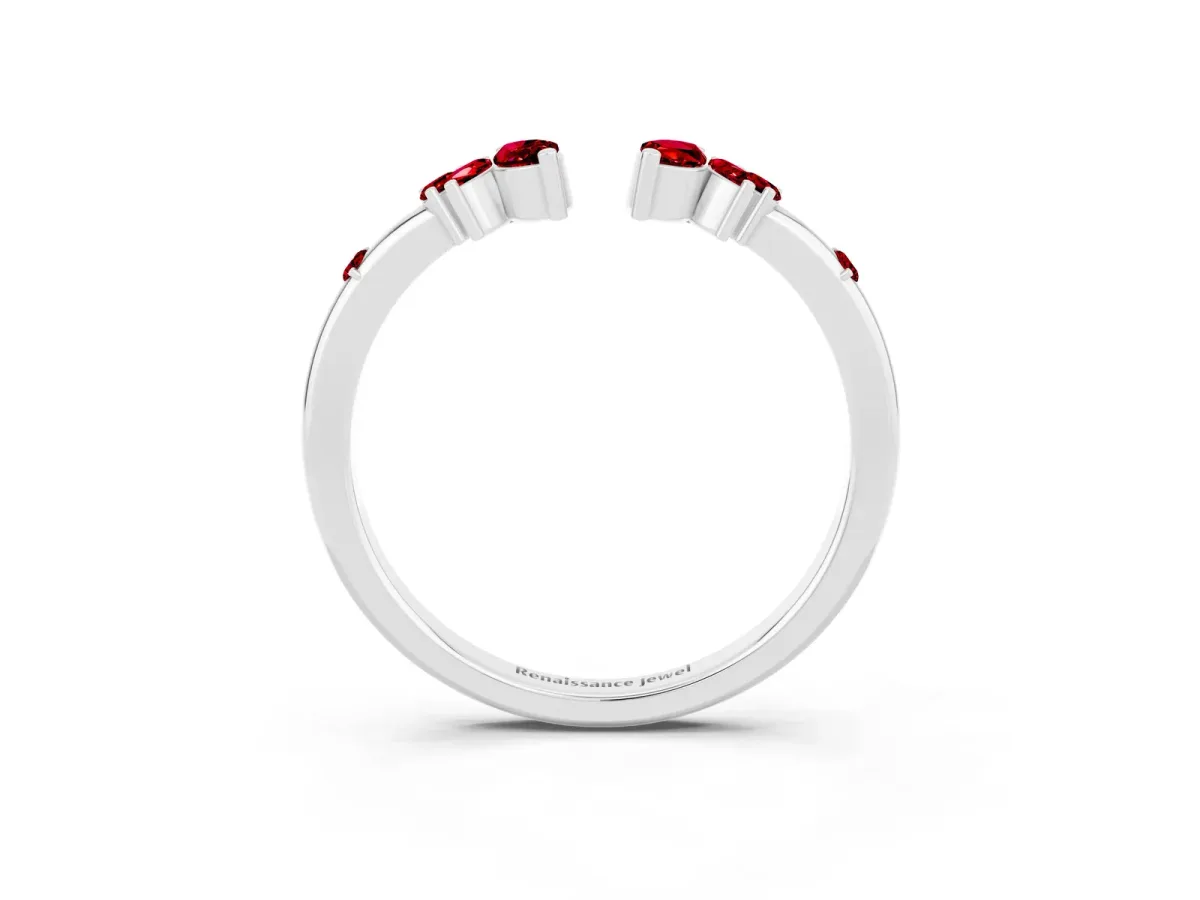 Open Marquise Cluster Ruby Band with Prong Setting Silver