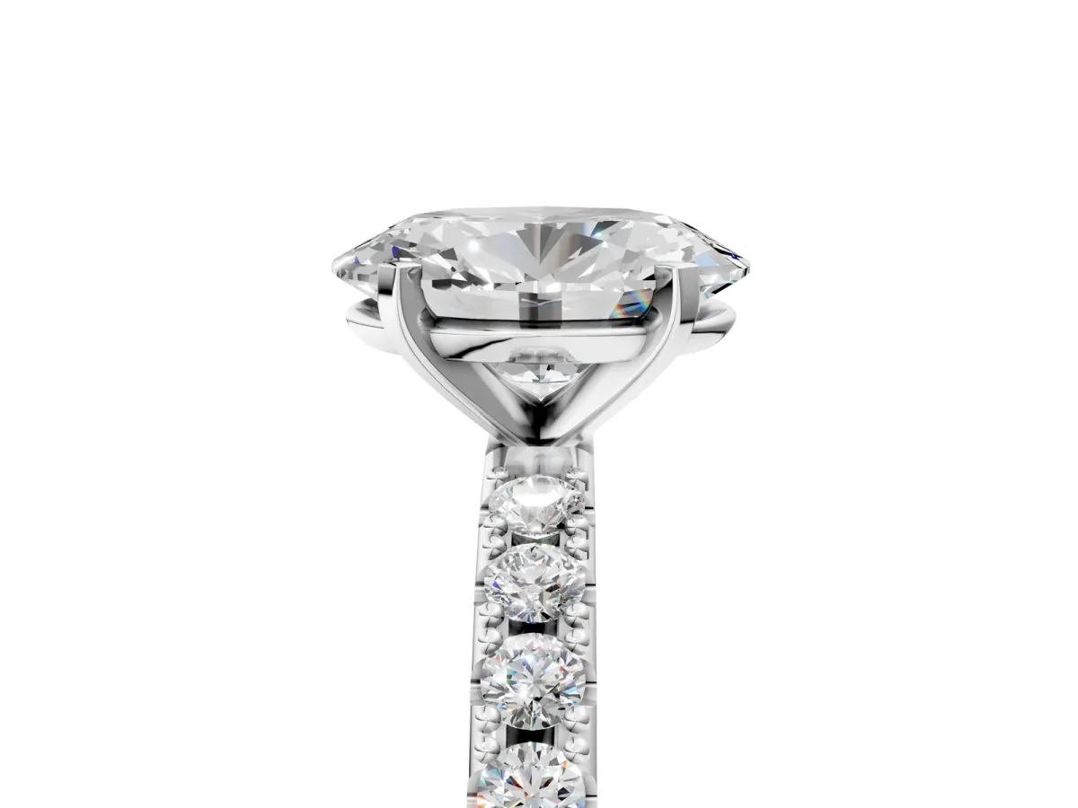 Oval Cut Diamond Solitaire Pavé Band with Four-Prong Setting White gold