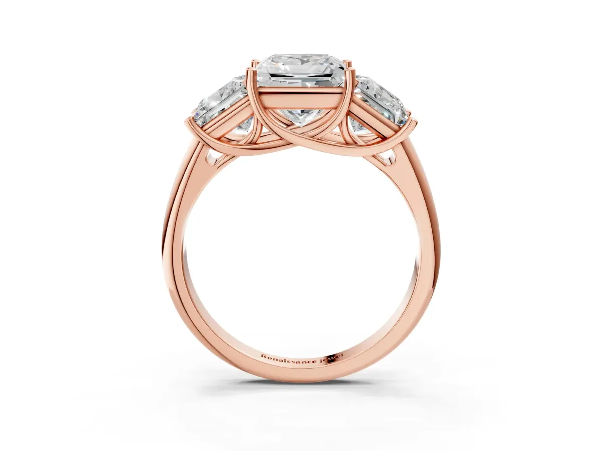 Three-Stone Princess Cut Diamond Engagement Ring with Prong Setting Rose gold