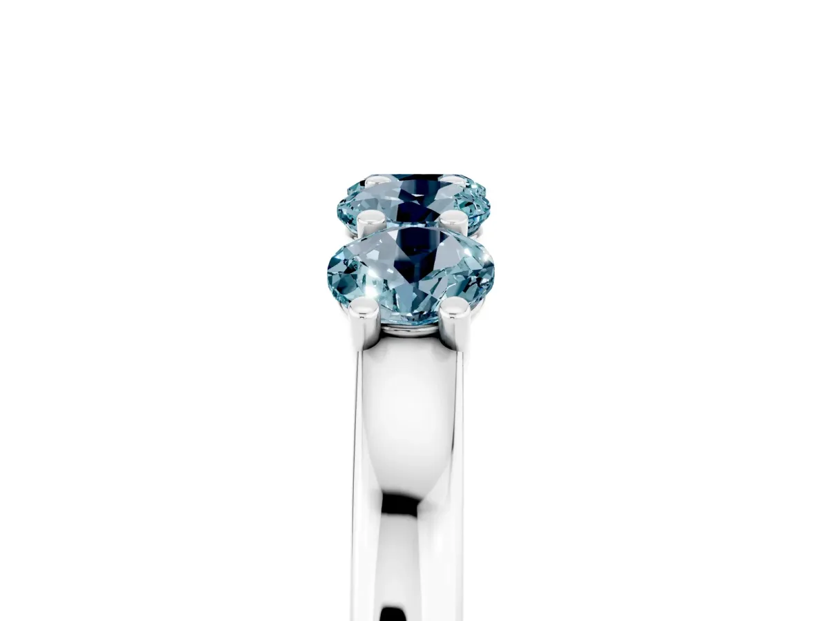 Four-Stone Round Aquamarine Prong-Set Band Platinum