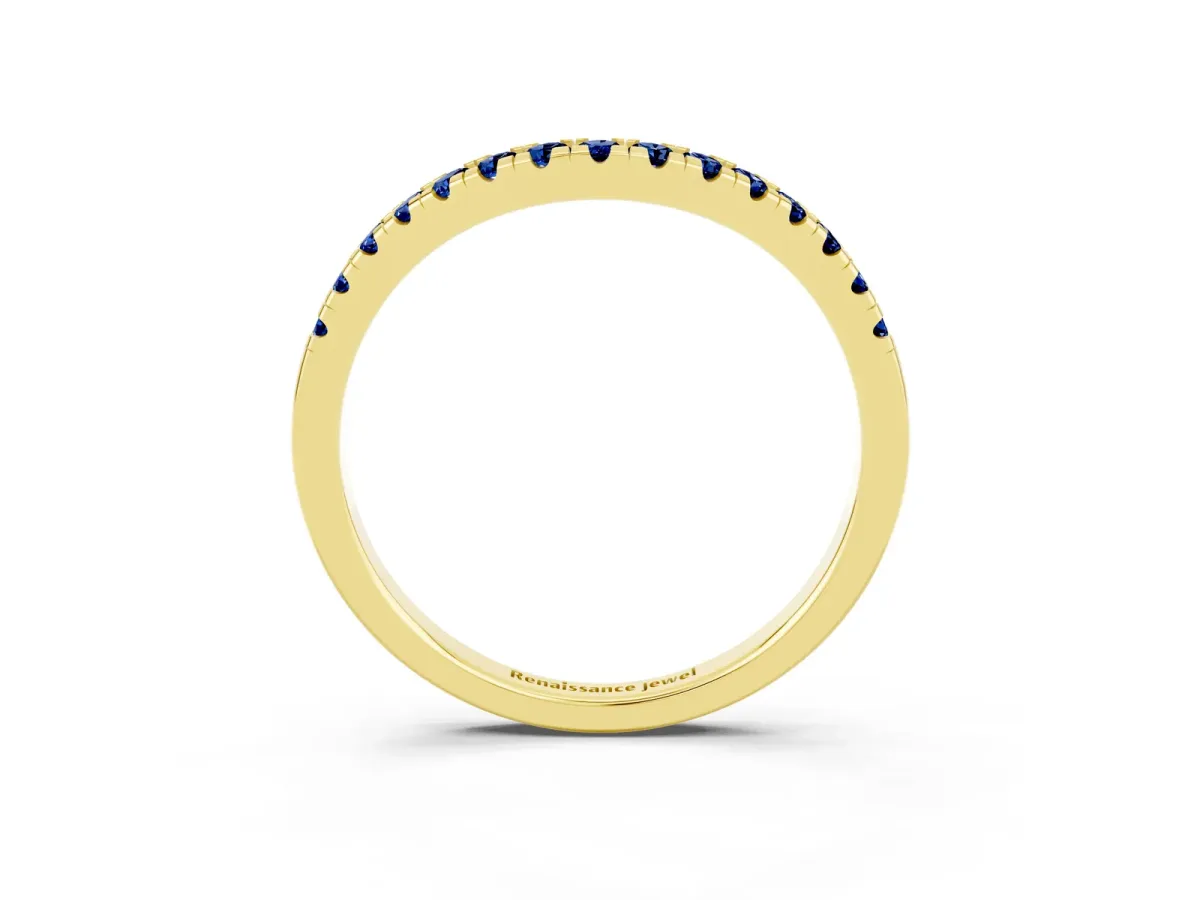 Blue Sapphire Pavé Curved Wedding Band Yellow gold