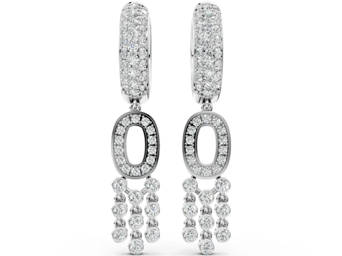 Round Diamond Initial O Huggie Hoop Earrings Silver
