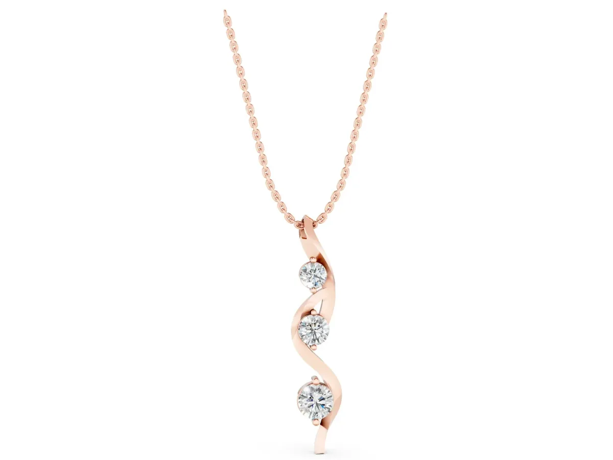 Three-Stone Round Prong-Set Swirl Pendant Rose gold