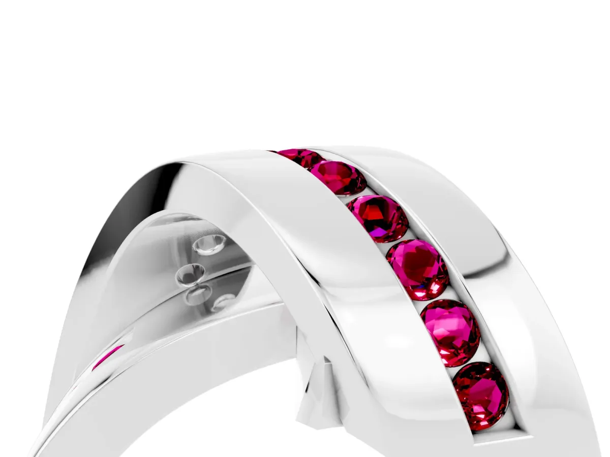 Pavé Round Garnet Crossover Band with Channel Setting Silver