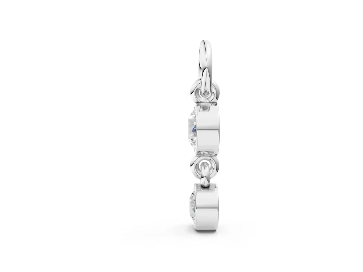 Round Diamond Double Drop Huggie Charm White gold