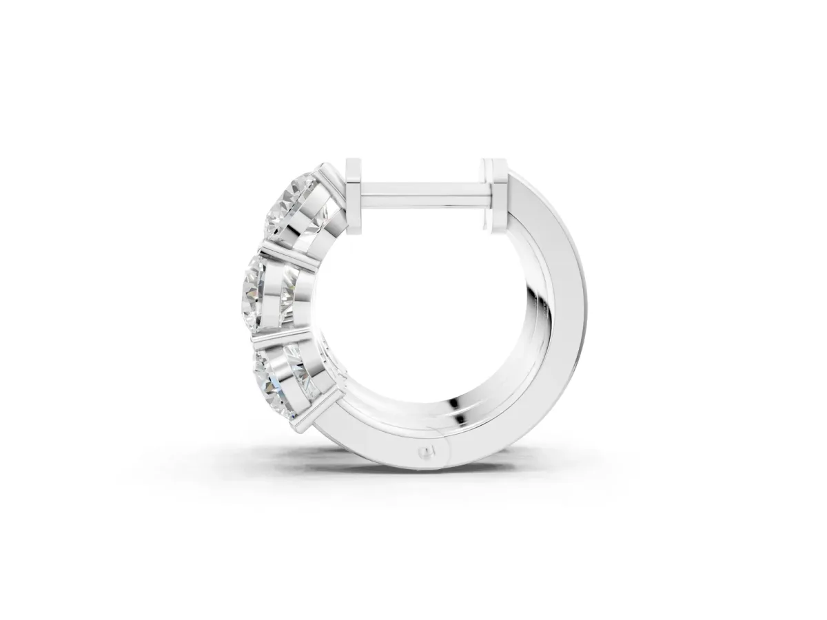 Triple Round Diamond Huggie Earrings with Prong Setting Silver