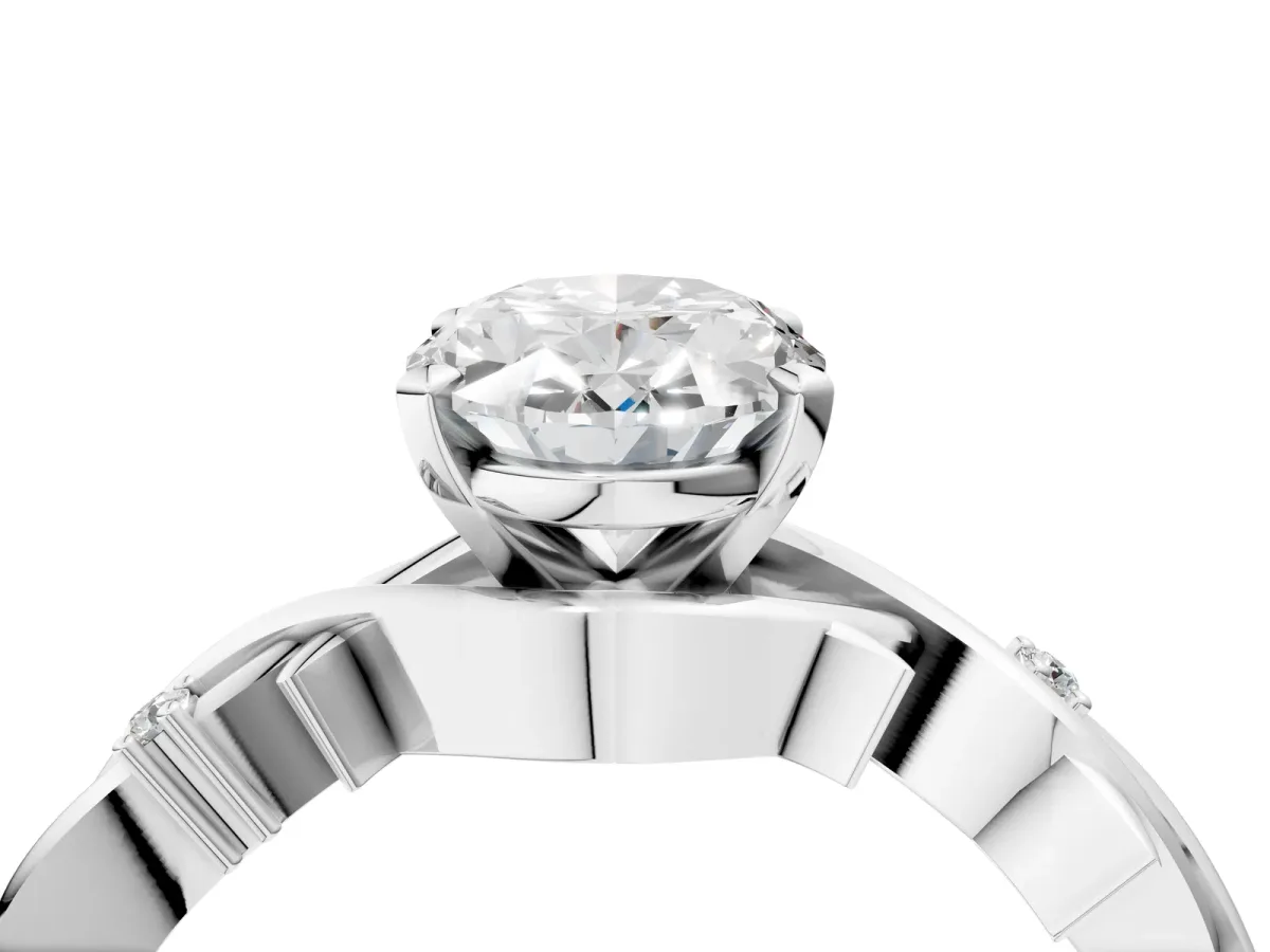 Oval Cut Diamond Solitaire Ring with Twisted Band and Prong Setting Silver