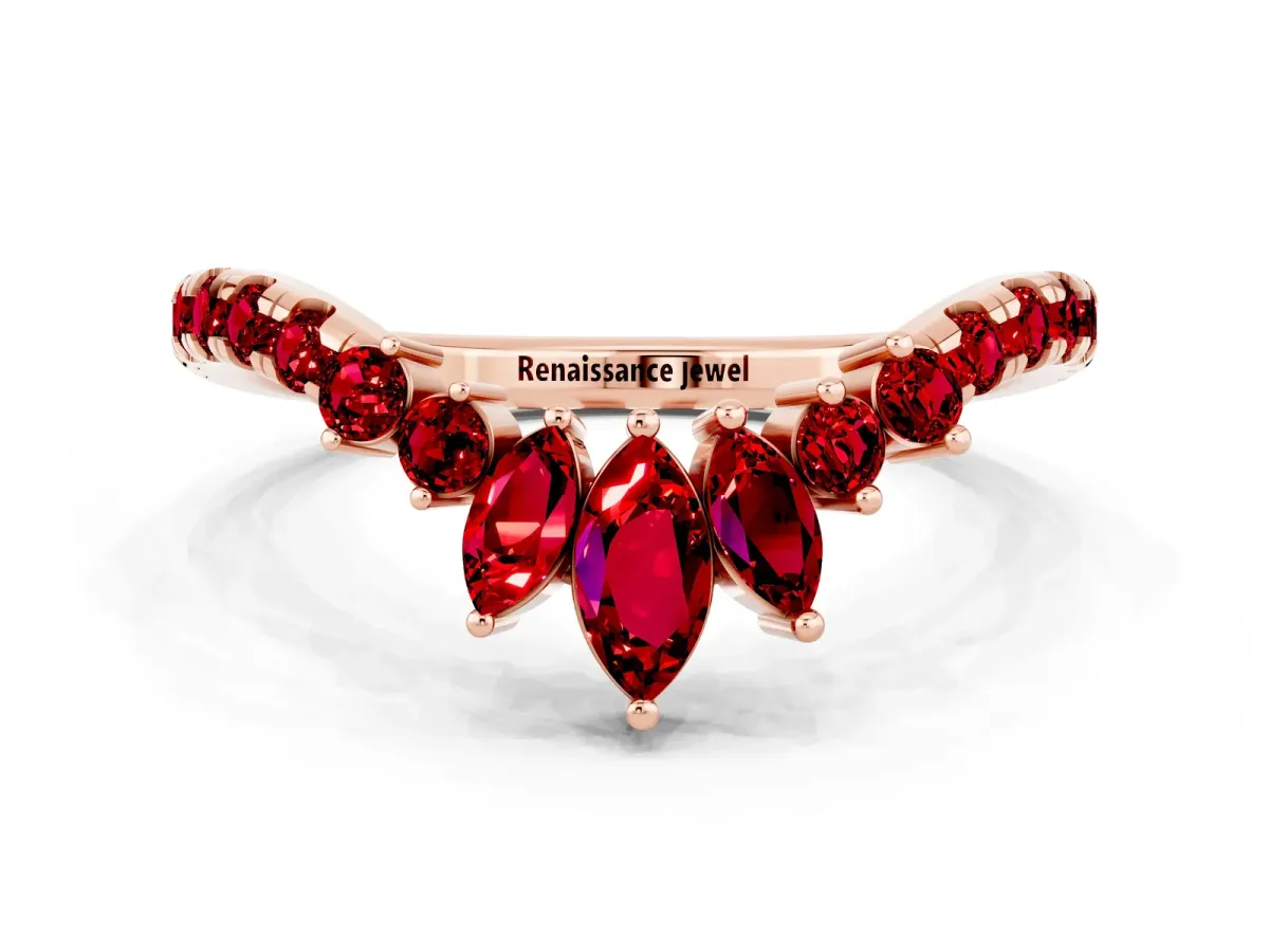 Chevron Marquise and Round Ruby Open Band with Prong Setting Rose gold