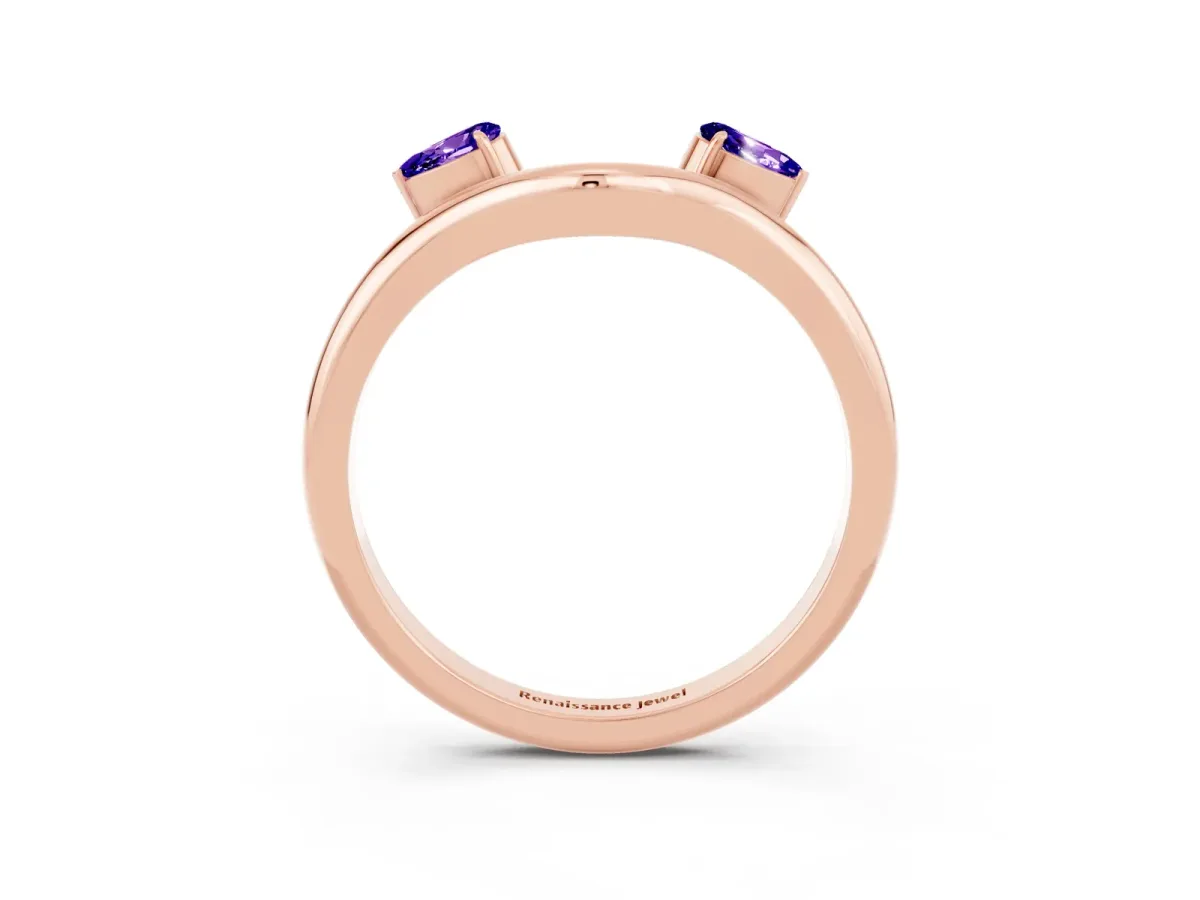 Pear Cut Tanzanite Two-Stone Open Band Ring with Prong Setting Rose gold