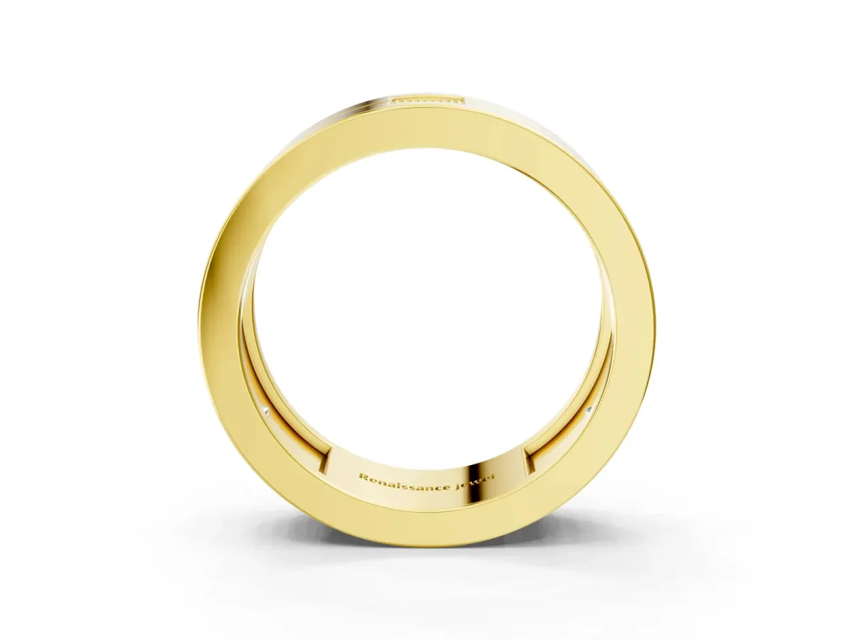 Round Diamond Square Station Mens Band Yellow gold