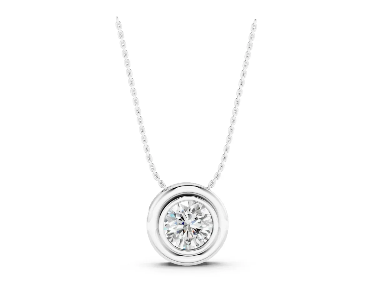 Bezel Round Diamond Pendant White gold