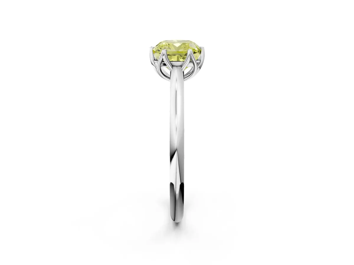 Fancy Yellow Cushion Cut Solitaire Cathedral Diamond Ring with Six-Prong Setting Silver