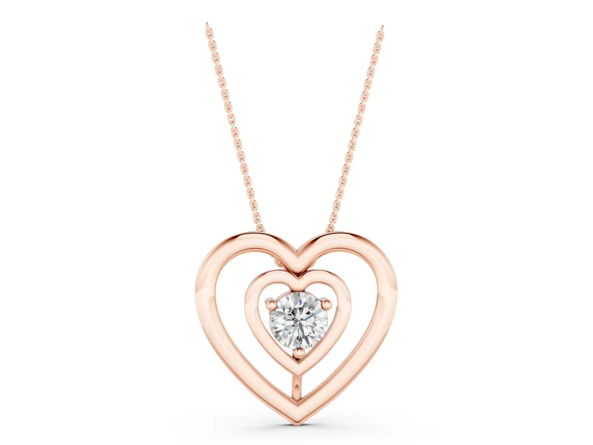Heart Prong Round Diamond Pendant Rose gold