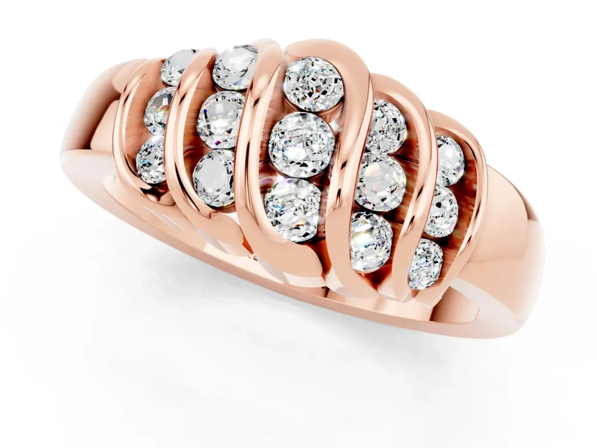 Round Moissanite Multi-Row Crossover Band Rose gold