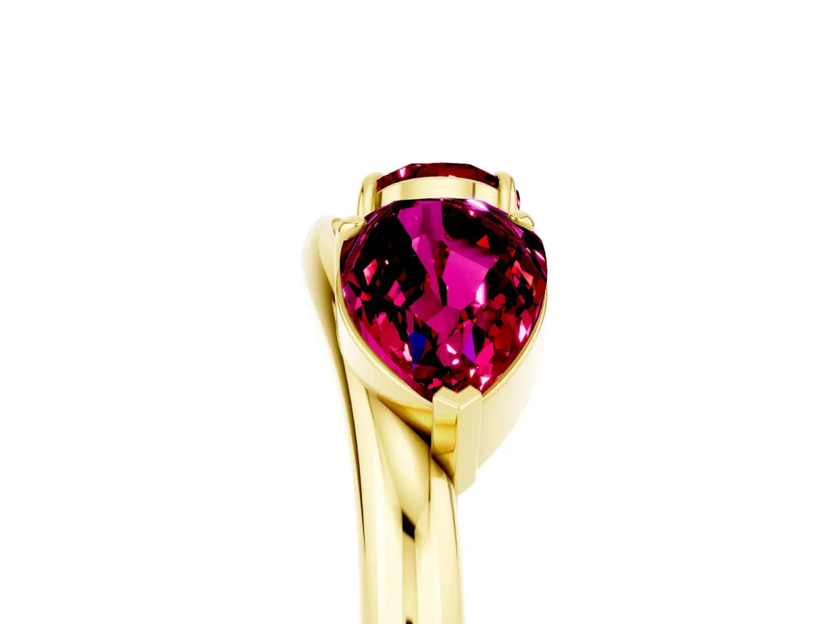 Two-Stone Pear Garnet Bypass Ring with Prong Setting Yellow gold