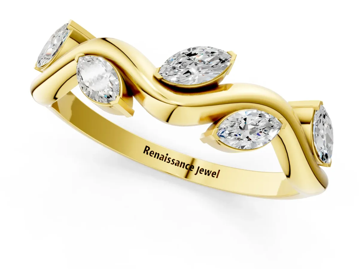 Marquise Diamond Twisted Band with Prong Setting Yellow gold