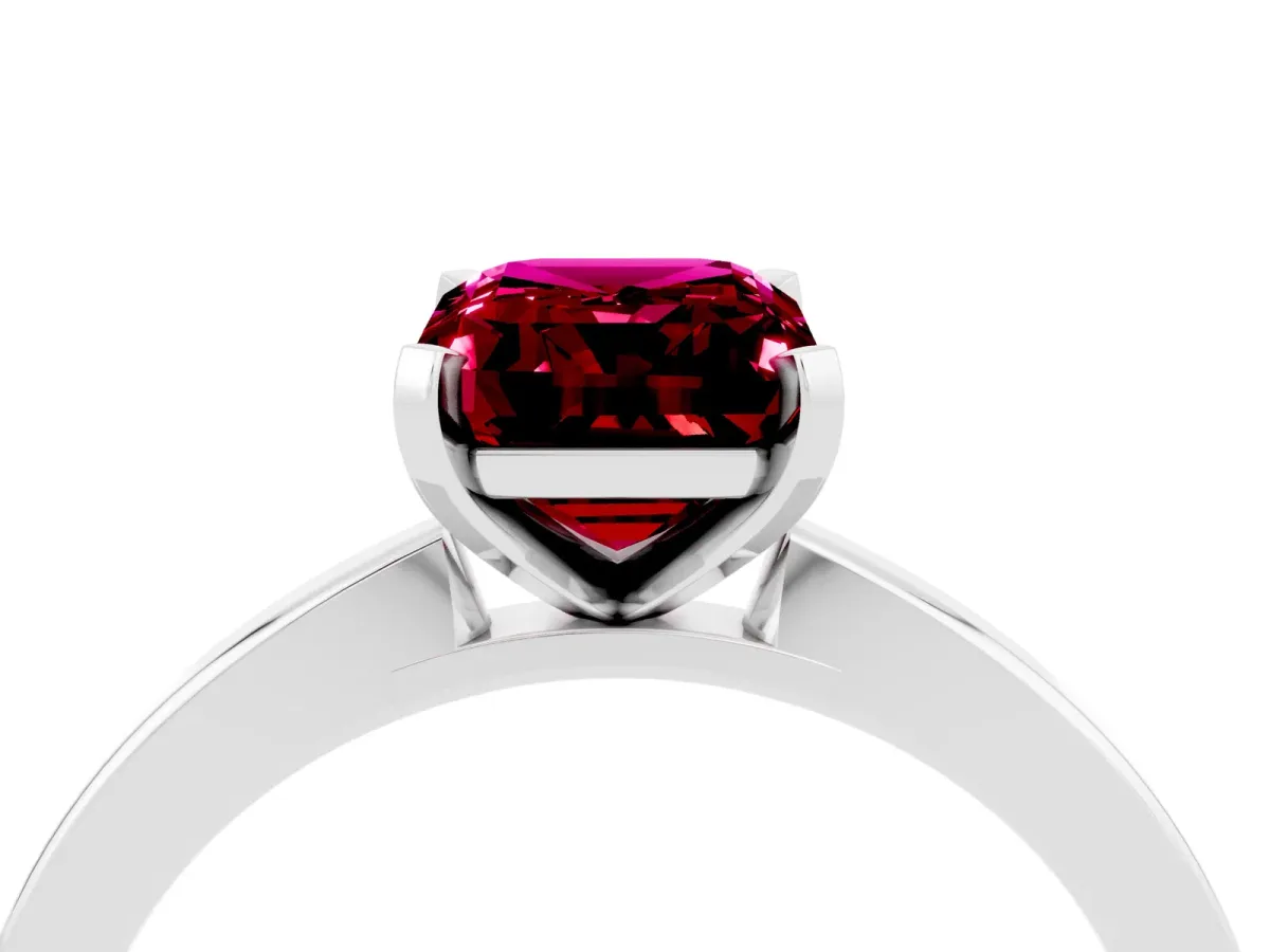 Emerald Cut Garnet Solitaire Engagement Ring with Classic Band and Four-Prong Setting Platinum