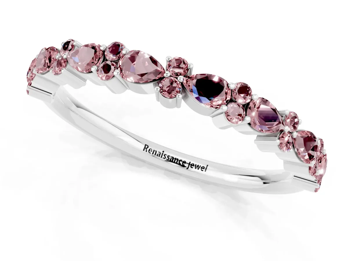 Pear and Round Morganite Wedding Band Platinum