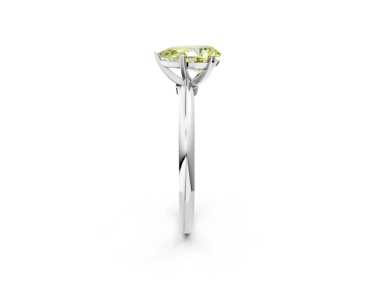 Fancy Yellow Pear Cut Diamond Solitaire Ring with Six-Prong Setting and Classic Band Silver