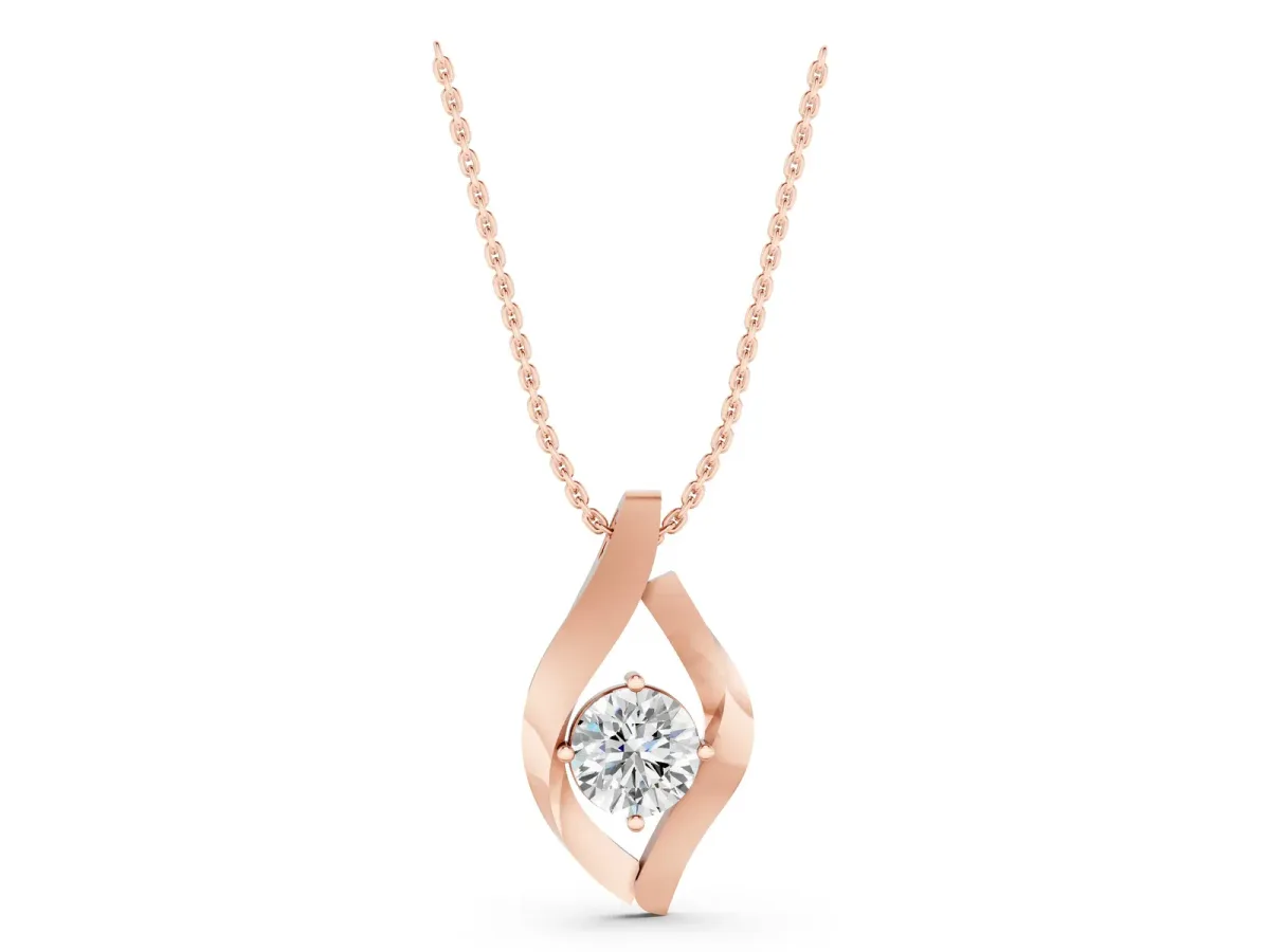 Round Diamond Bezel-Set Leaf Pendant Rose gold