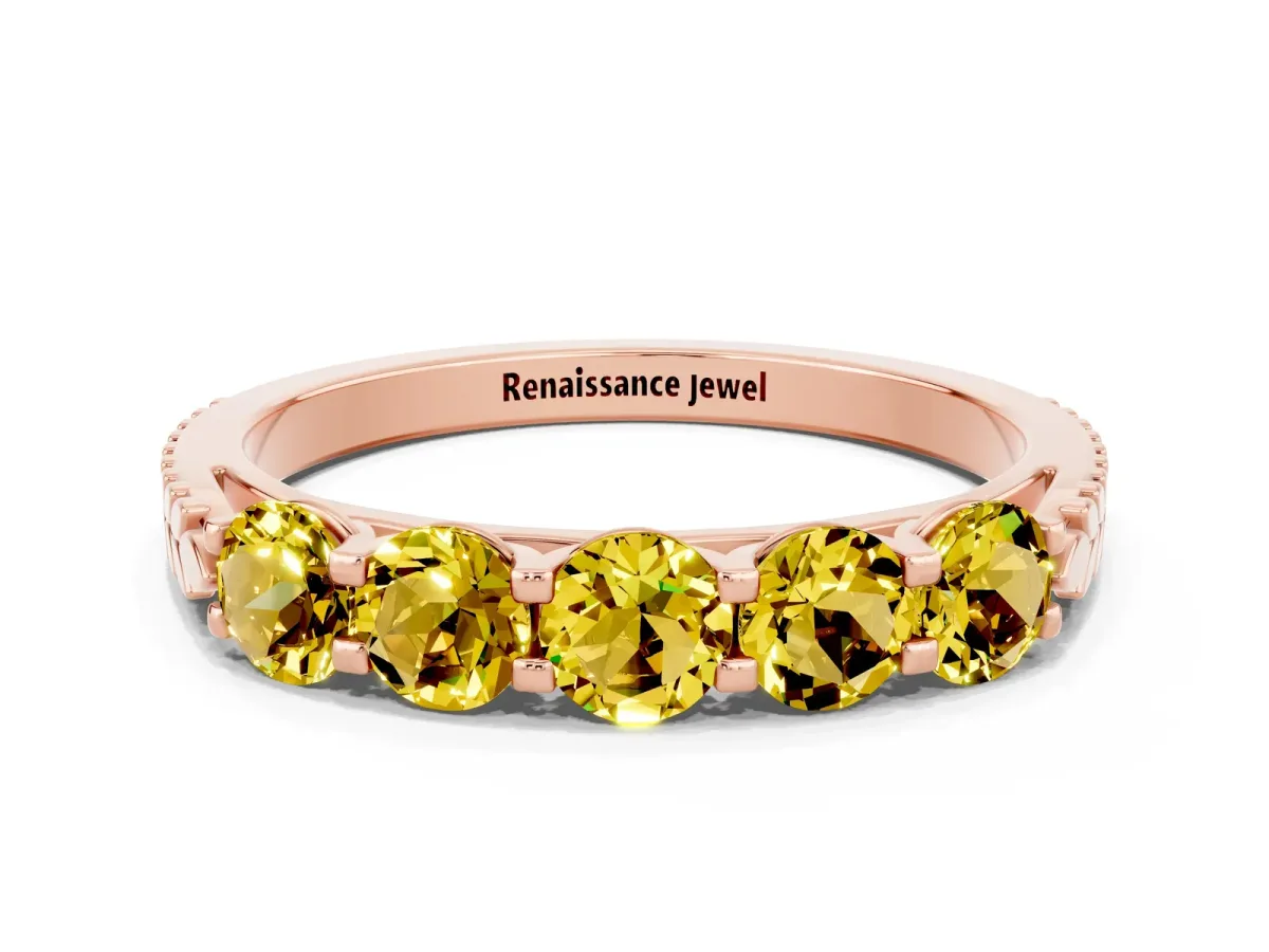 Five-Stone Round Yellow Sapphire Prong-Set Band Rose gold