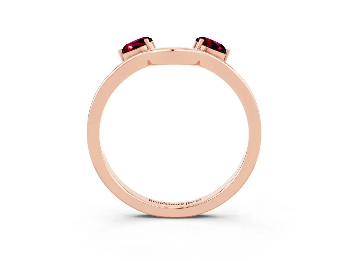 Dual Round Garnet Open Band Ring with Prong Setting Rose gold
