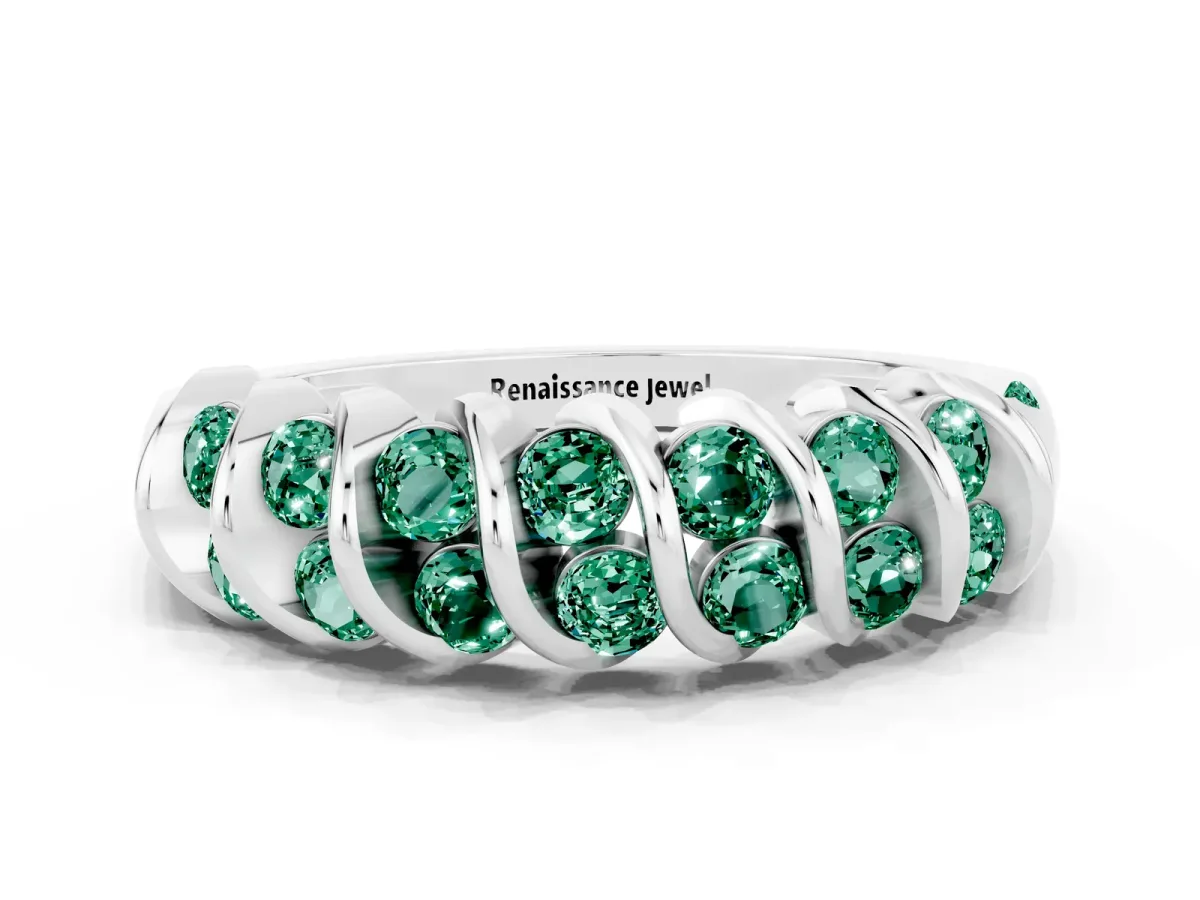 Channel Set Round Green Sapphire Multi-Row Band Silver