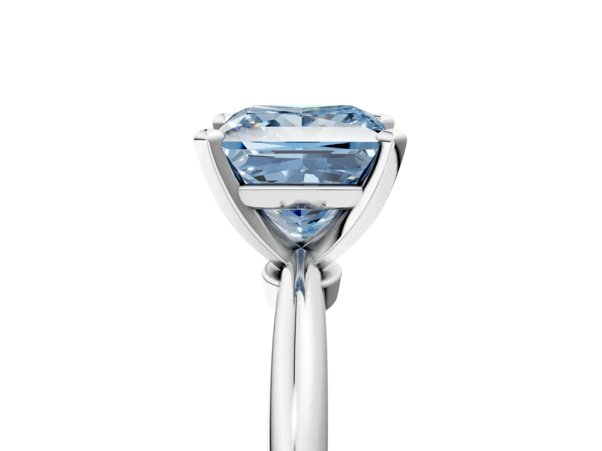 Fancy Blue Princess Cut Diamond Solitaire Ring with Six-Prong Setting and Classic Band Silver