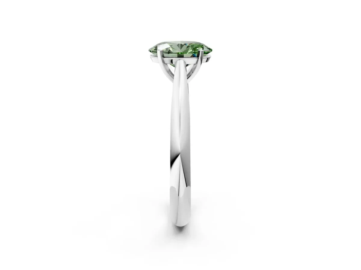 Fancy Green Oval Cut Diamond Solitaire Engagement Ring with Cathedral Setting and Four-Prong Mount Silver
