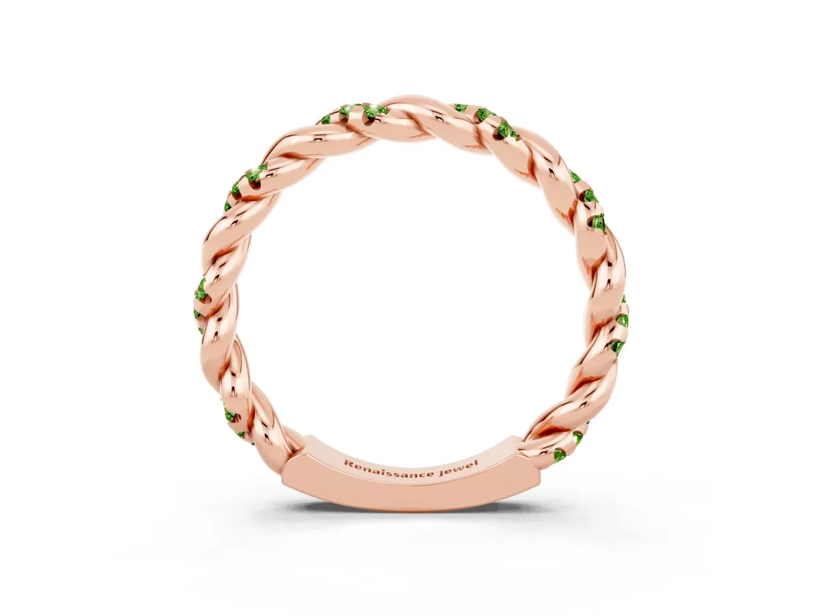 Twisted Pavé Round Peridot Eternity Band Rose gold