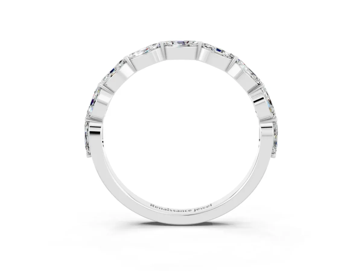 Marquise Moissanite Half Eternity Band with Prong Setting White gold
