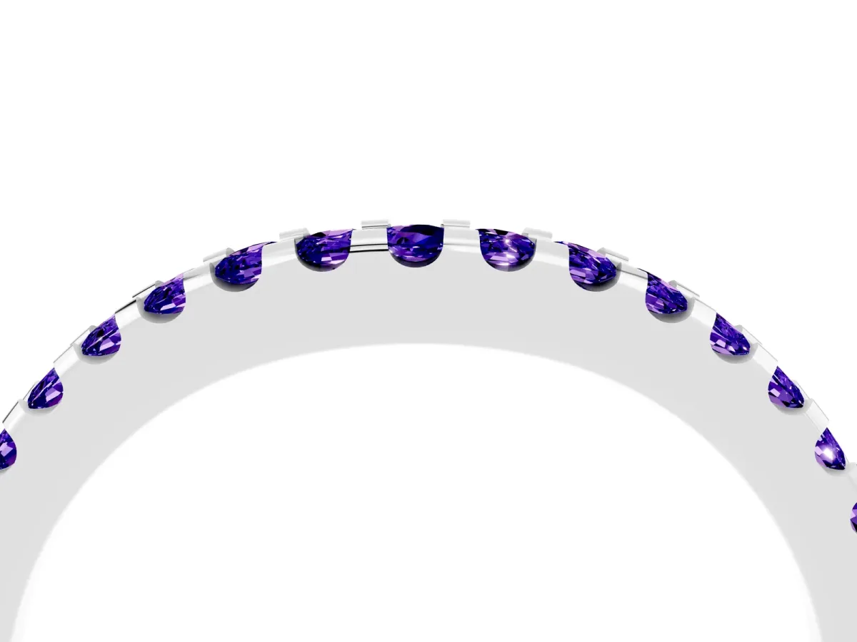 Round Tanzanite Pavé Curved Wedding Band Silver