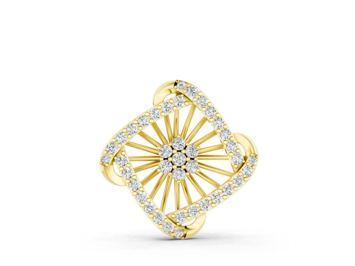 Round Diamond Cluster Pendant with Prong Setting Yellow gold