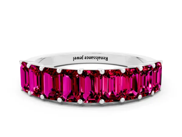 Emerald Cut Garnet Prong-Set Eternity Band Platinum