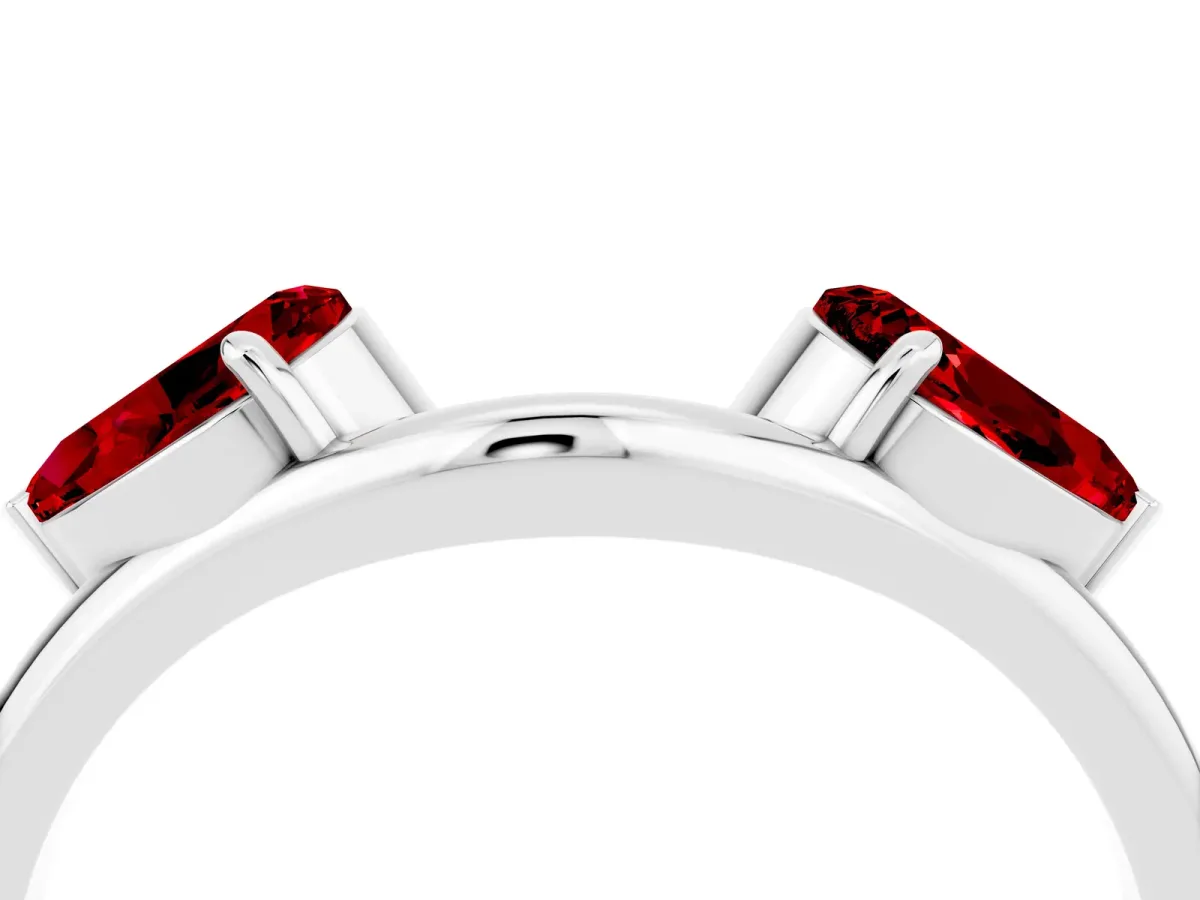 Two-Stone Pear Ruby Bypass Ring with Prong Setting Silver