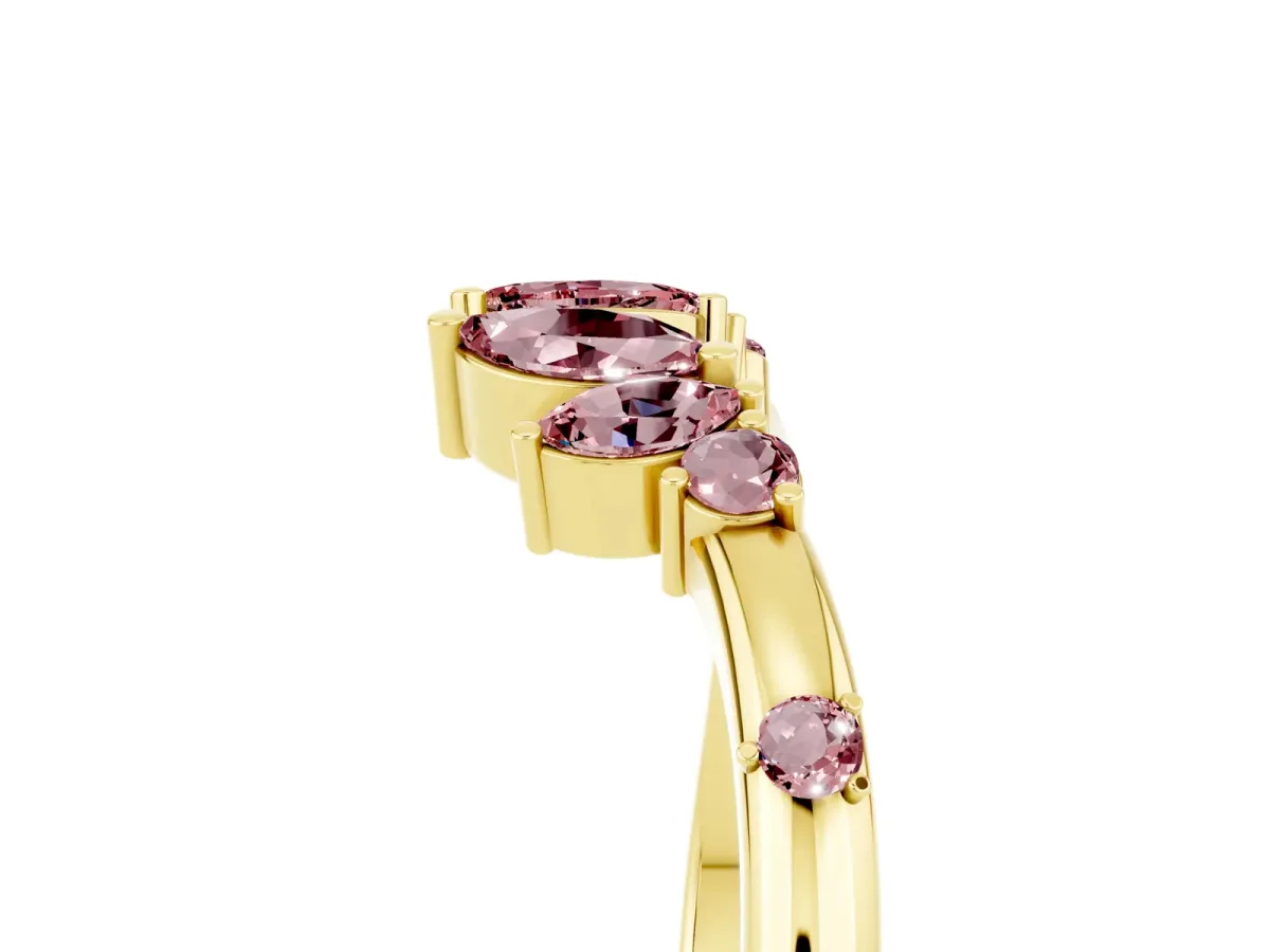 Open Marquise Cluster Morganite Band with Prong Setting Yellow gold