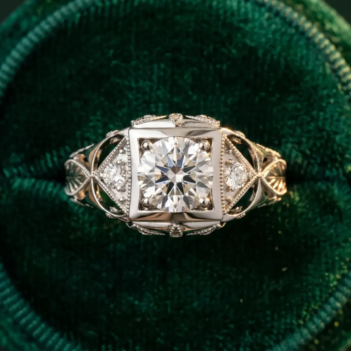 Milgrain Bezel Round Cut-Cut Filigree Engagement Ring Platinum