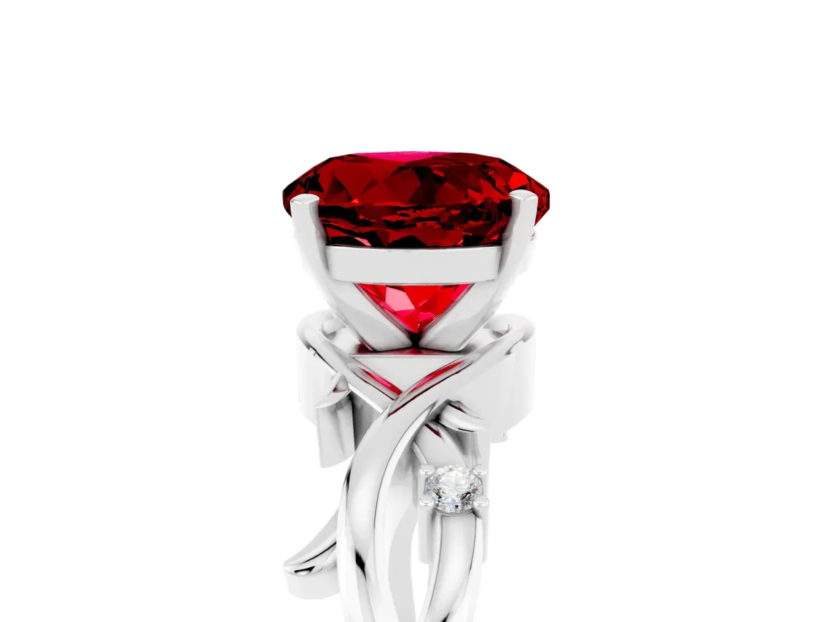 Round Cut Ruby Solitaire Ring with Twisted Band and Prong Setting Silver
