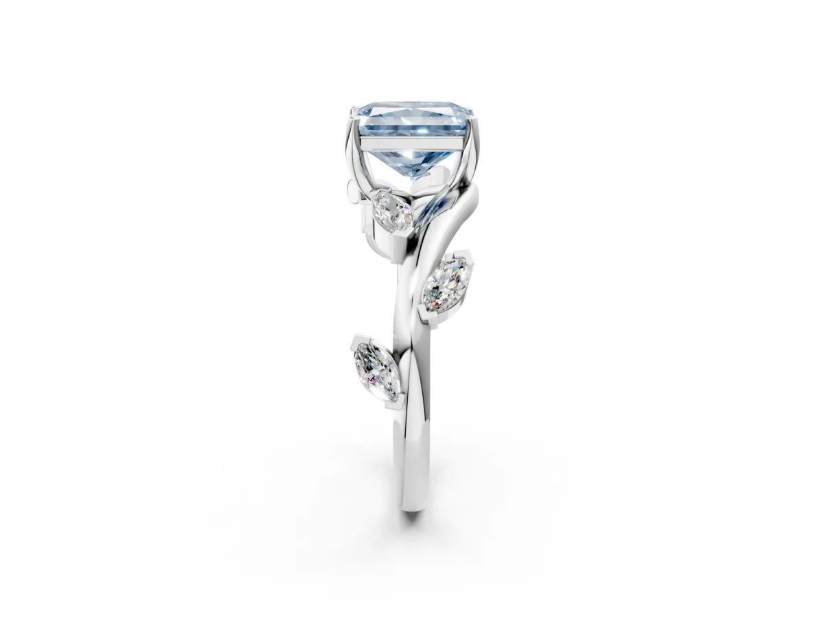 Fancy Blue Radiant Cut Solitaire Twisted Band Marquise Accent Prong Setting Ring Platinum