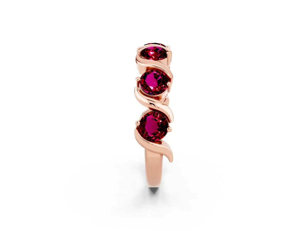 Six-Stone Round Garnet Wave Band with Shared Prong Setting Rose gold