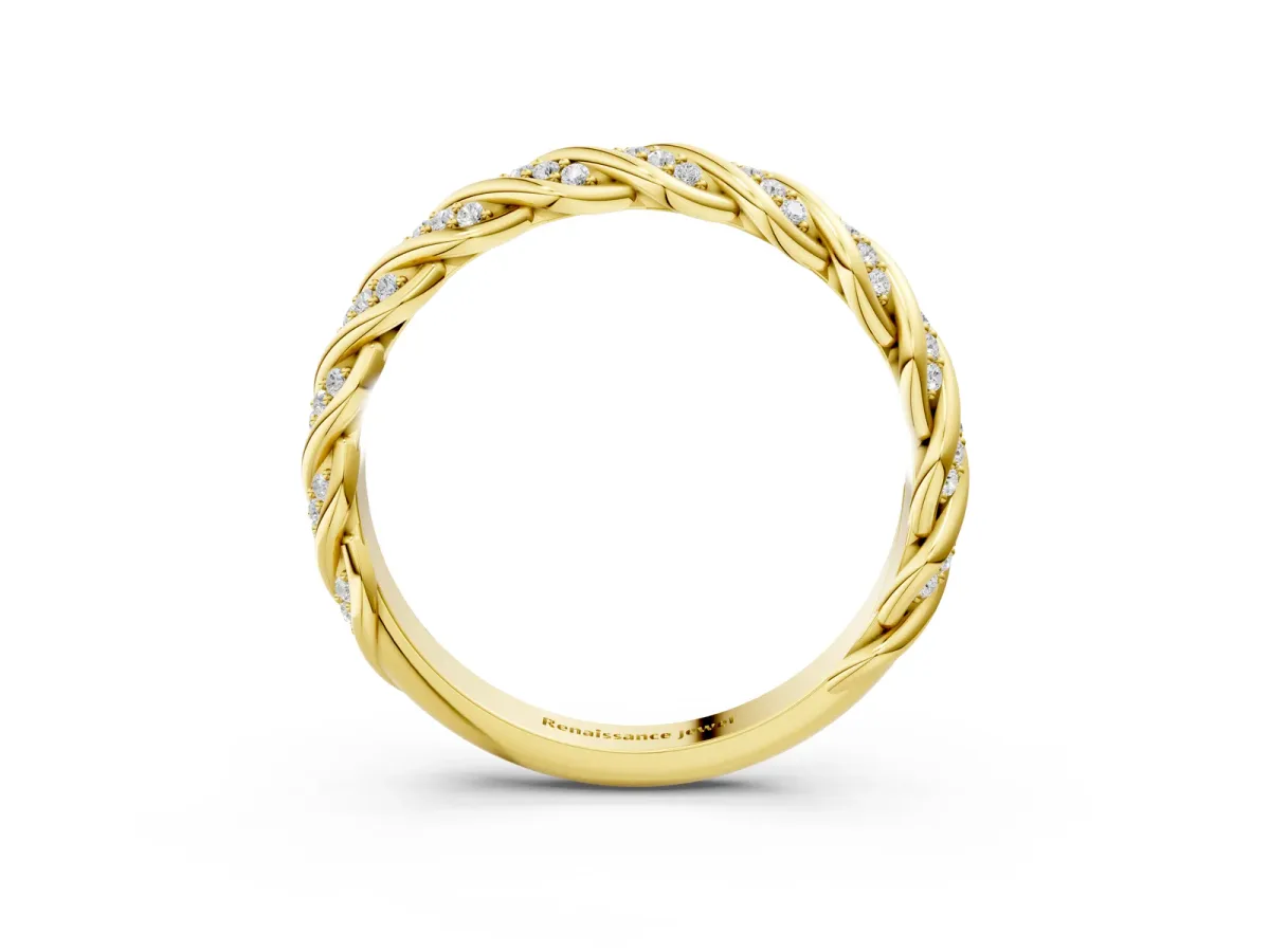 Twisted Pavé Round Diamond Eternity Band with Shared Prong Setting Yellow gold