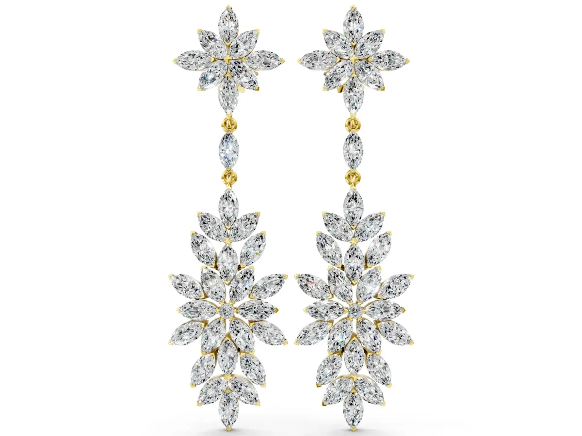 Marquise Diamond Floral Dangle Earrings Yellow gold