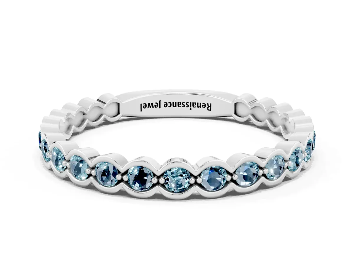 Round Aquamarine Bezel Set Eternity Band White gold