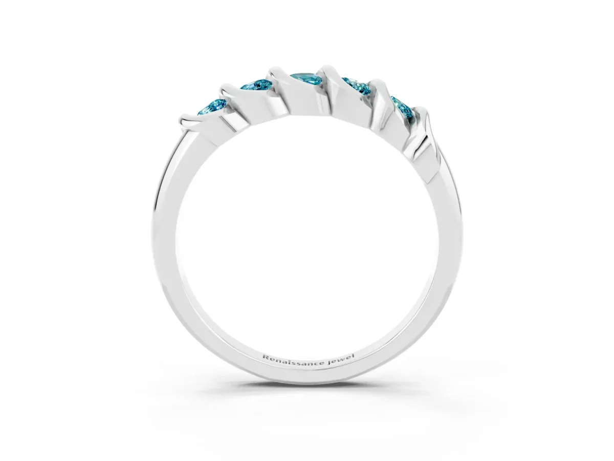 Round Blue Topaz Eternity Band with Twist Prong Setting Silver