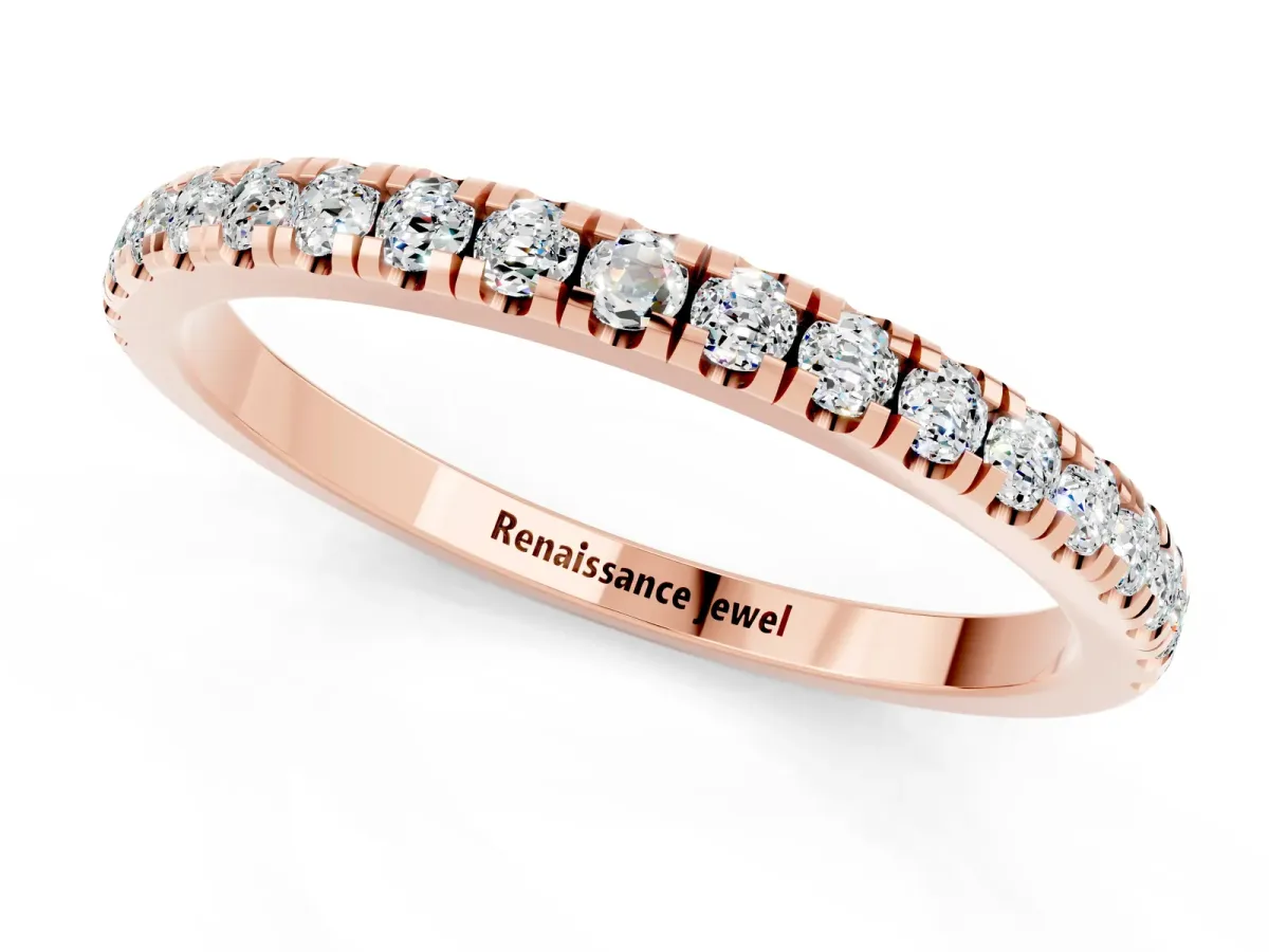 Pavé Round Moissanite Half Eternity Band with Shared Prong Setting Rose gold
