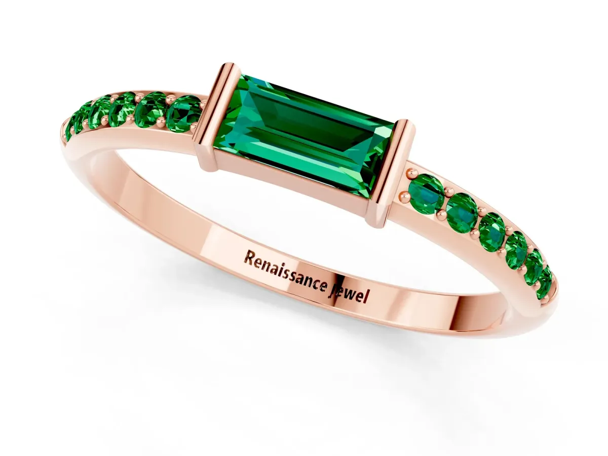 Baguette Emerald Pavé Band with Bar Setting Rose gold