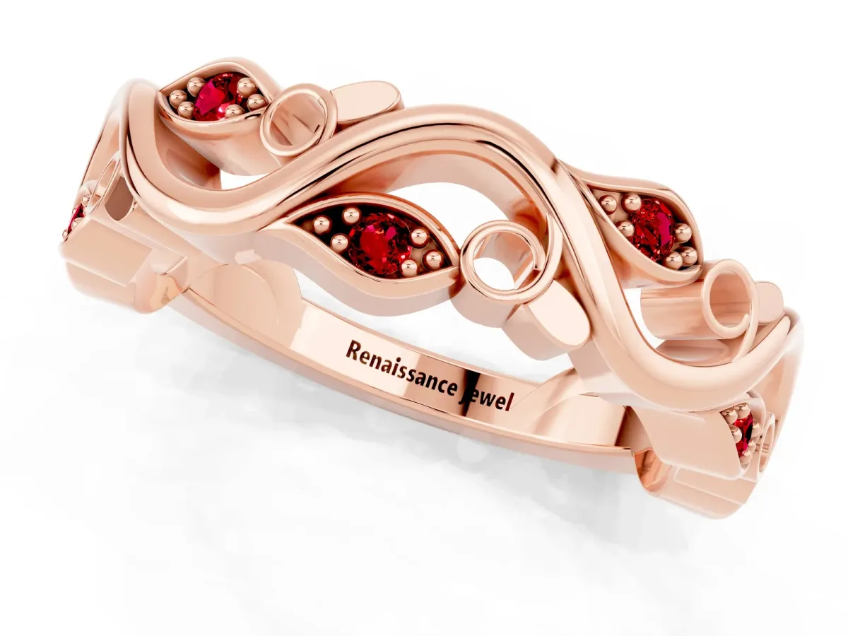 Marquise Ruby Vine Eternity Band with Bezel Setting Rose gold