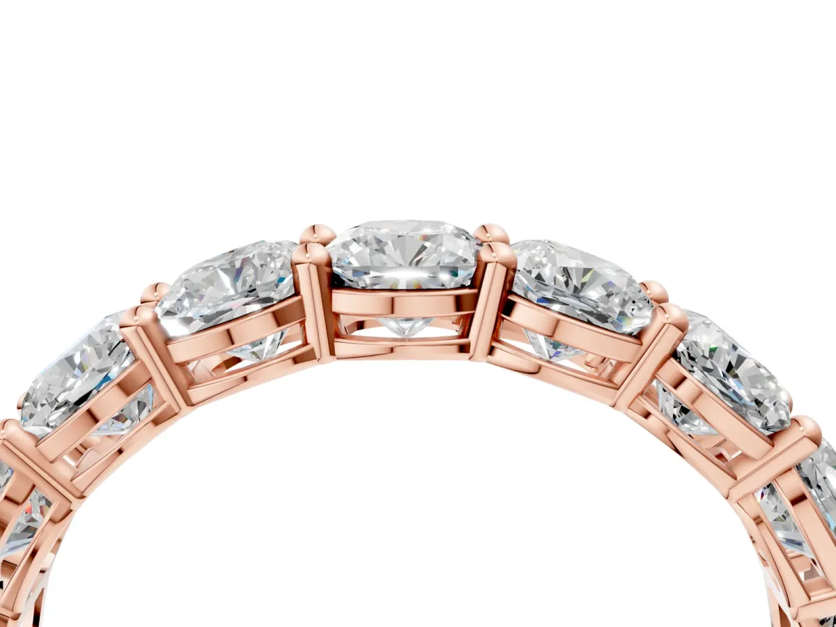 Cushion Cut Half Eternity Band with Shared Prong Setting Rose gold