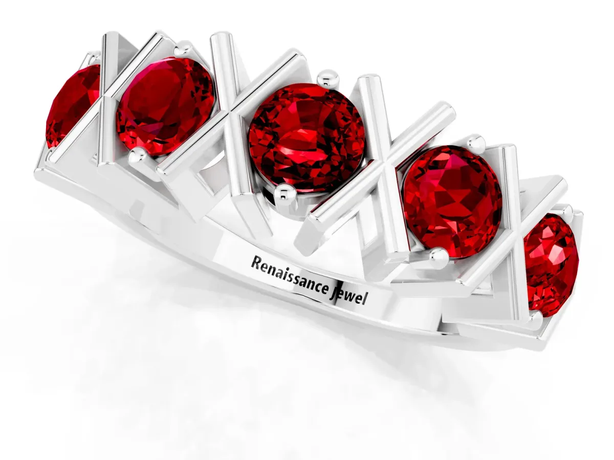 Round Ruby Channel Set Band with X-Prong Detail Platinum