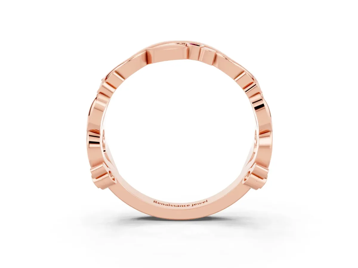 Round Garnet Leaf Eternity Band with Bezel Setting Rose gold